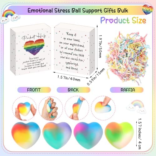 Wettarn 24 Sets Pocket Hug Gifts Rainbow Hearts with Boxes