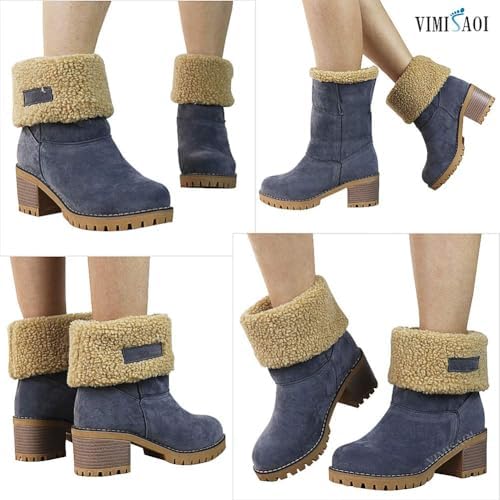 VIMISAOI Mid calf Winter Boots for Women Warm Ankle Snow Chunky Heel Boots