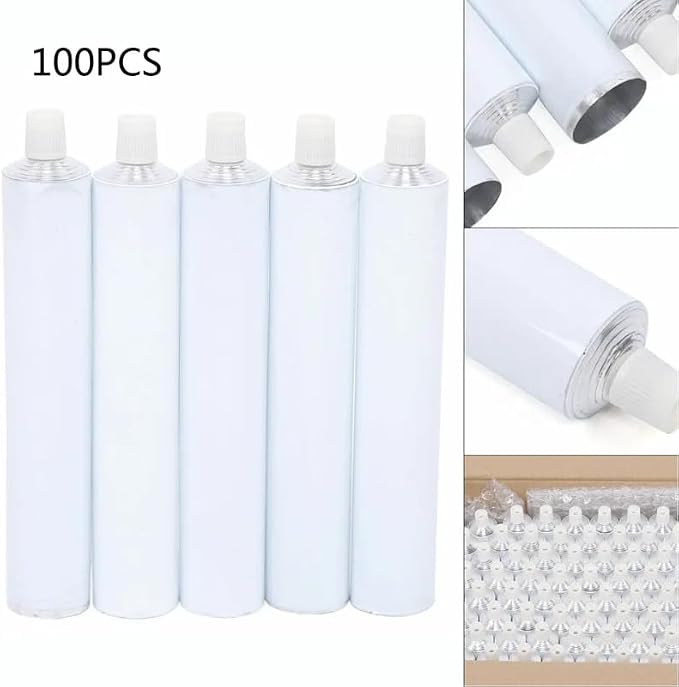 100PCS Empty Toothpaste Tubes, 100ml Aluminum Empty Squeeze Tube Reusable White Skincare Product Dispensing Tubes