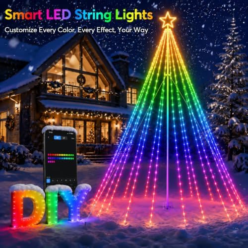 16FT Outdoor Christmas Tree Lights for Flagpole,DIY Music Sync App Control