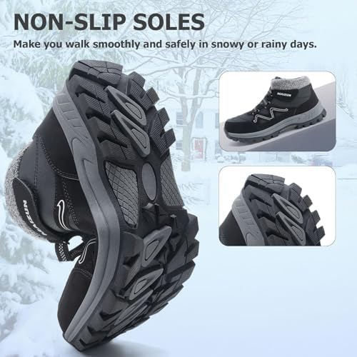 Moodeng Mens Winter Boots Casual Lightweight Snow Boots Warm Fur Lined Hiking Boots Water-Resistant Comfortable Ankle shoes Outdoor Walking