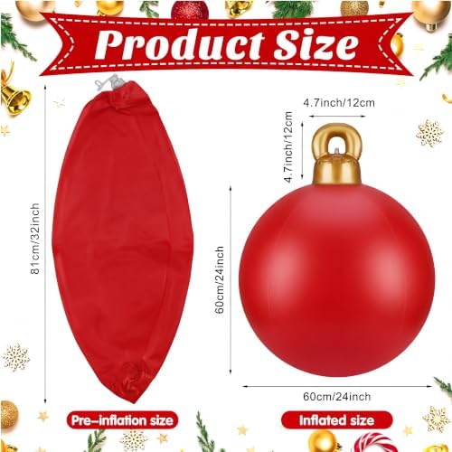 Jetec 4 Pcs Giant Inflatable Christmas Ball, Solid, Red