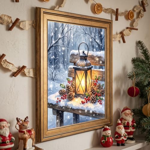 Framed Winter Lantern Wall Art Gold Frame Inch 24x36