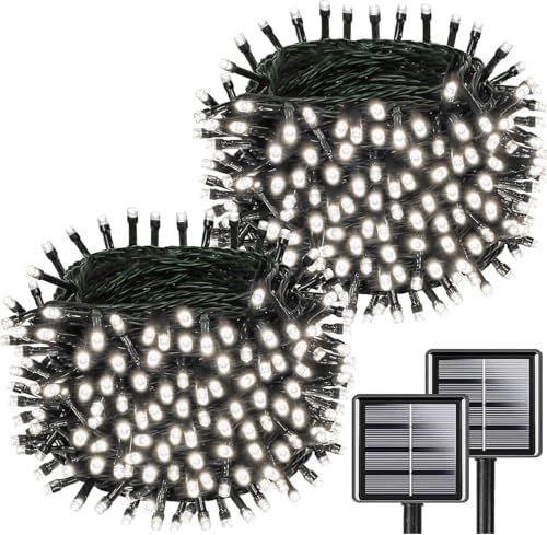 KAQ 2pack 200LED Solar String Lights Outdoor Waterproof Cool White