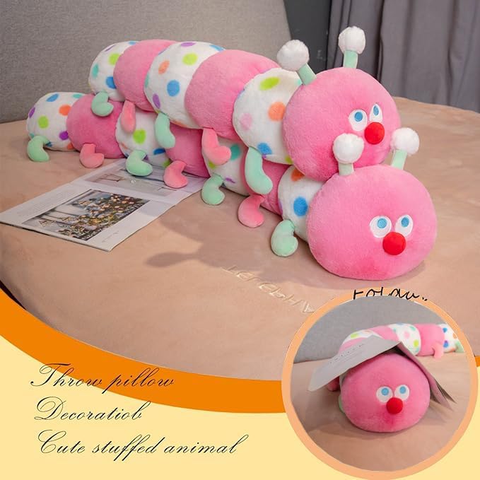 ELAINREN Long Pink Caterpillar Stuffed Soft Pillow/35.4''