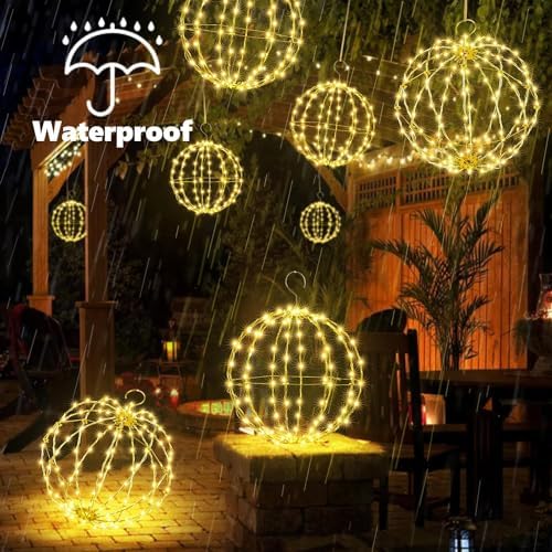 Flacchi Set of 2 Sizes Christmas Balls Warm White Hanging Solar Lights