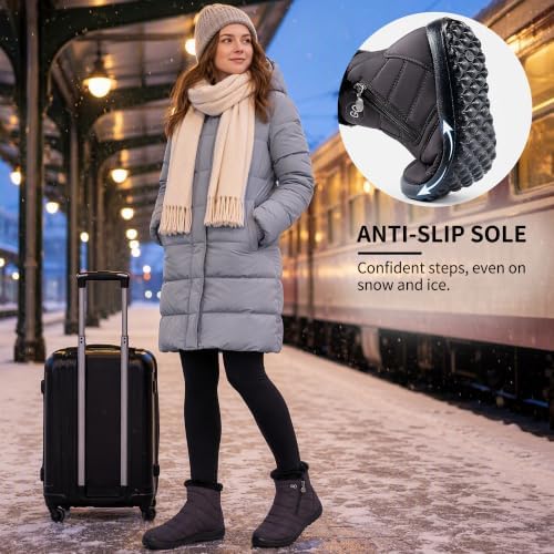HARENCE Snow Boots for Women Winter Boot with Comfortable Warm Fur Lined Ankle Booties Outdoor Slip On Waterproof Short Boots