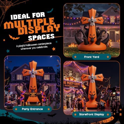 Albott 32.8 FT Commercial Halloween Inflatable Pumpkin Cross, 420D Oxford