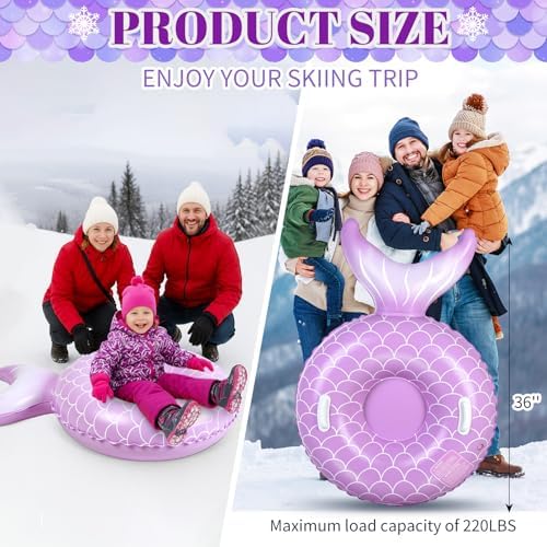 Soulchen 2 Pack Inflatable Snow Tube 36" Snow Sled for Kids Heavy Duty Thickened Bottom Sled for Winter with Sturdy Handles Durable Winter Toys for Outdoor Sledding Tube