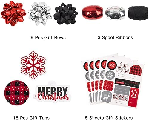 WRAPAHOLIC Christmas Wrapping Paper Set - Reindeer, Snowflake, Plaid Wrapping Paper Bundle with Gift Bow & Ribbon & Tag & Sticker