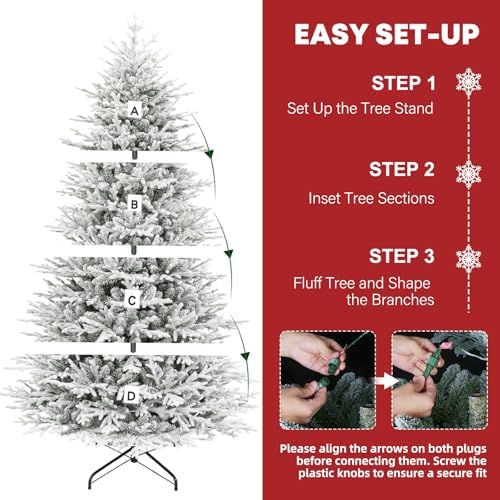 Hykolity 9 ft Prelit Flocked Christmas Tree with 600 Warm White LEDs