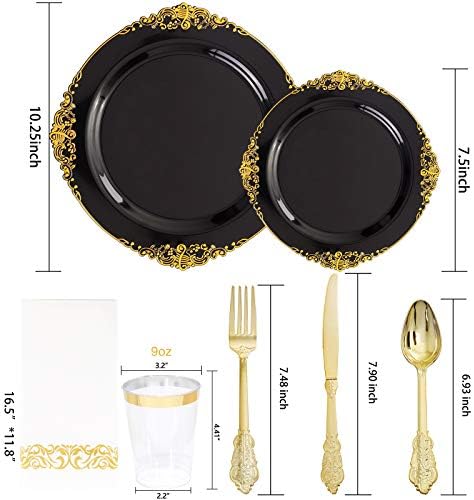 Hioasis 175 Pcs Black Gold Plates for Graduation