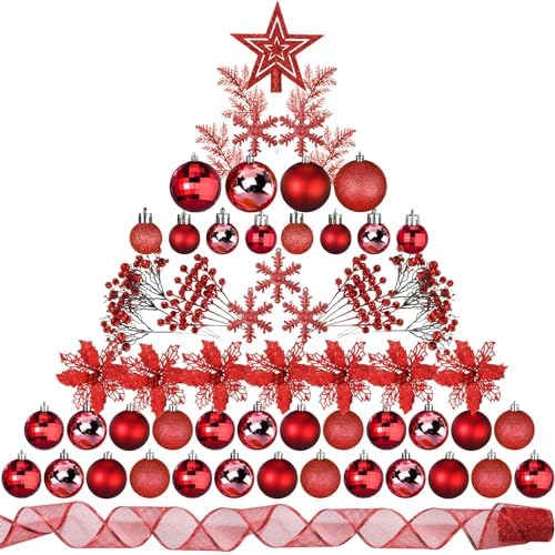 Sratte 94 Pcs Christmas Tree Ornaments Decoration Set, Red