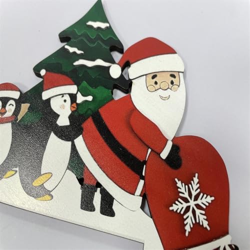 2024 Christmas Door Topper Holiday Home Decor Funny Snowman Santa Claus Top Door Frame Corner Sign Decorations, Windows Walls DIY Craft for Christmas Party Ornament (Penguin)