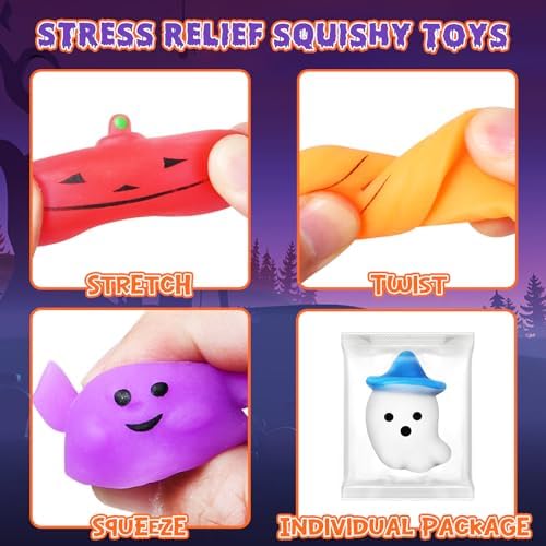 AuroTops 100 PCS Halloween Squeeze Toys for Kids Party Favors Halloween Toy