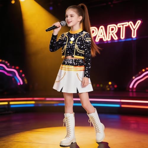 ELIM Kids Pop Star Costume Girls Halloween Costumes Set with Accessories