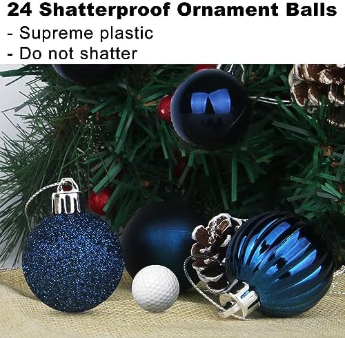 Navy Blue 3.2" Large Christmas Balls - Christmas Tree Decoration Ornaments Shatterproof Hanging Balls for Birthday Halloween Holiday Wedding Decorations Set of 24pcs