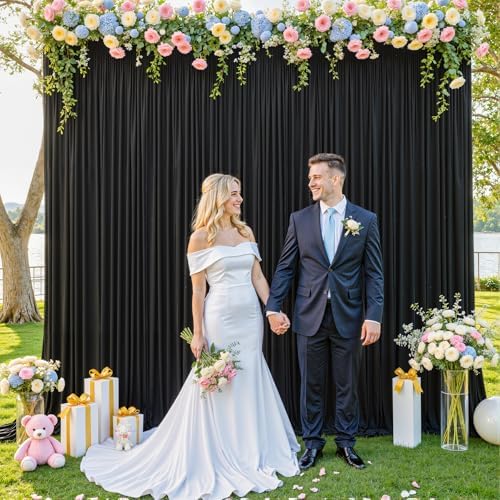 Black Backdrop Curtain for Parties Wrinkle Free Black Photo Curtains Backdrop Drapes Fabric Decoration for Birthday Party Wedding 5ft x 7ft,2 Panels