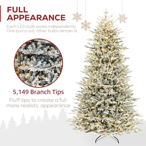 Hykolity 9 ft Prelit Flocked Christmas Tree with 600 Warm White LEDs