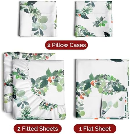 Christmas Sheet Set, Holiday Wreath, Holiday Xmas Bedding Set - Split King