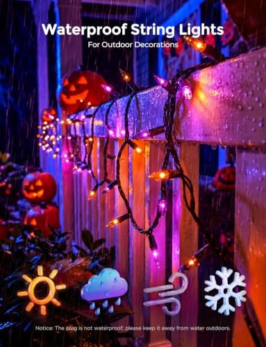 20FT 100Ct Purple Orange Halloween Lights for Outdoor Indoor Decorations