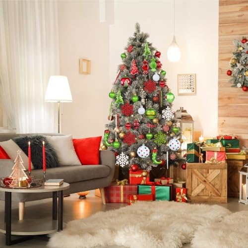82PCS Christmas Ornaments Set Red and Green Christmas Tree Decorations PVC Holiday Ornaments for Xmas Tree Festive Party Decor Supplies