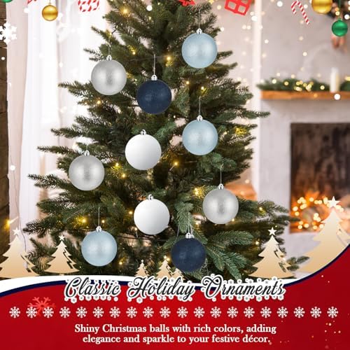 Poen 12 Pcs 6 Inch Large Glitter Christmas Ball Ornament, Navy Blue Silver