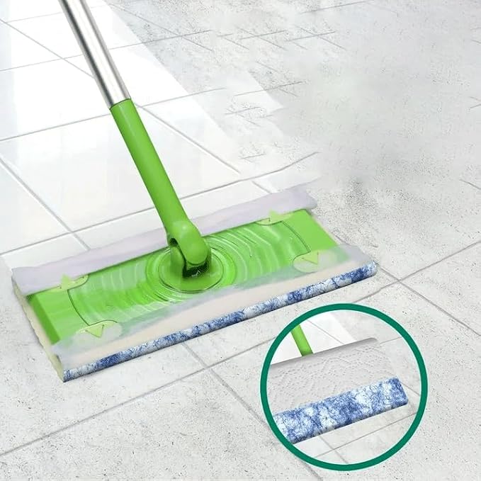 2-in-1 Dry + Wet Floor Mop & Sweep Kit - 1 Device with 5 Heavy Duty Dry Cloths & 3 Wet Cloths - No Dustpan/Bucket Needed, Safe for Tile/Hardwood/Vinyl