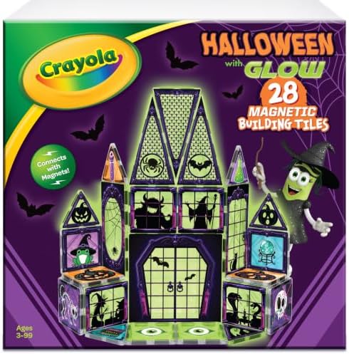 CreateOn Crayola Halloween Glow Magnetic Haunted House Tiles Set, Building Set for Kids, STEM Toys for Boys and Girls Ages 3 and Up, 28-Piece Set