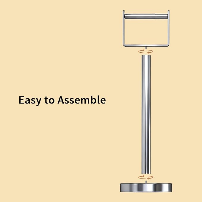 YUMORE Toilet Paper Holder Free Standing, Stainless Steel Toilet Paper Stand, Weighted Base Floor Tissue Roll Holder for Bathroom, Chrome 200UP