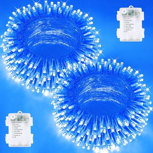 2 Pack 200 LED Battery Operated String Lights, Twinkle Fairy Lights Blue
