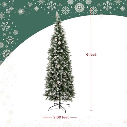 Elf Stor 6ft Flocked Prelit Christmas Tree with Stand, Green/White