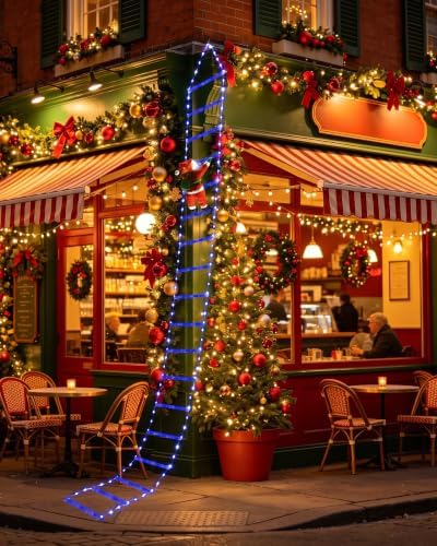 Toodour LED Christmas Lights - 10ft Christmas Decorative Ladder Lights with Santa Claus, Xmas Decorations Light for Indoor Outdoor, Window, Garden, Home, Wall, Xmas Tree Decor -Blue