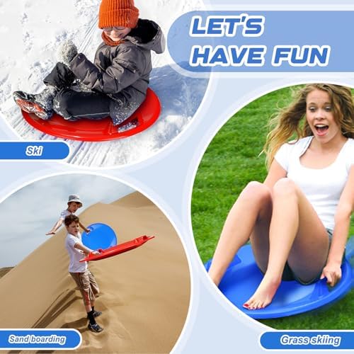 Lenwen 23.6 Inch Winter Snow Sleds with Handles Heavy Duty Outdoor Round Plastic Snow Saucer Sled Downhill Saucer for Kids Adults Cold Weather Sport