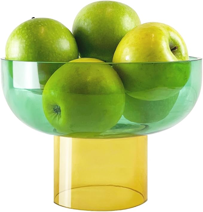 Cloudnola Reversible Decorative Glass Bowl, Green and Yellow, 7" dia x 5", For Entertaining, Fruit Bowl, Centerpiece Bowl, Ideal Gift for Weddings, Birthday, Anniversary or Any Occasion