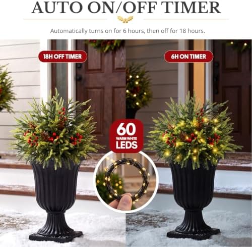 2 Pack 25.5 Inch Outdoor Lighted Christmas Trees, Yard Holiday Decor