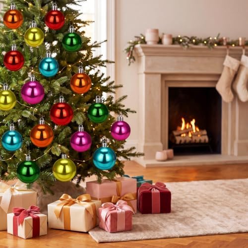 Lunmon 64 Pcs Multicolor Christmas Ornament Bright Color Xmas Baubles
