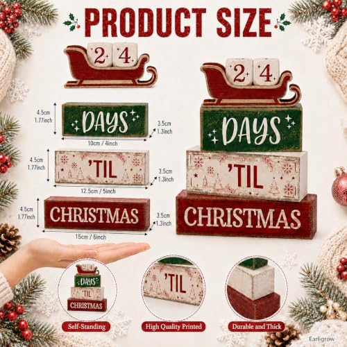 Christmas Countdown Decorations Indoor, Christmas Table Decor for Home