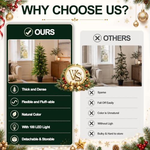 4FT Norfolk Pine Tree with Lights, Artificial Pine Christmas Tree for Decor