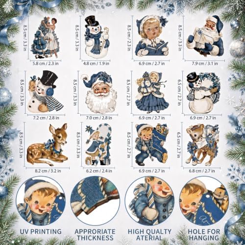 Huwena 36 Pcs Vintage Christmas Tree Ornaments, Classic, Blue Ivory
