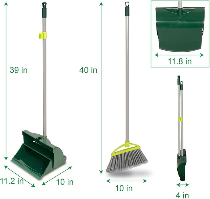 Pine-Sol Broom and Dustpan Set for Home - Both Indoor, Outdoor and Wet or Dry Use – Upright Standing Combo with Adjustable Handle for Comfort (Pack of 2)