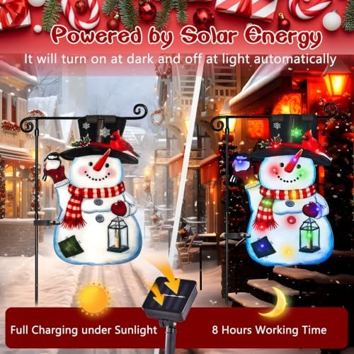 12x18 Solar Christmas Snowman Garden Flag, Outdoor Decor