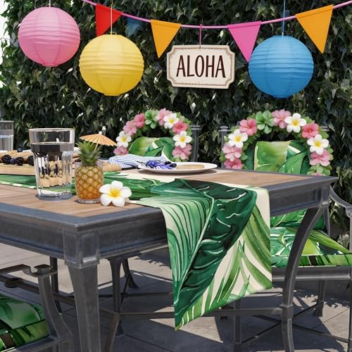 Luau Party Decorations - Palm Leaves Table Runner | Love Island Hawaiian Theme Party Decorations for Summer - Tropical Beach Backdrop Decor Birthday Party Supplies Favors for Home Kitchen Dining