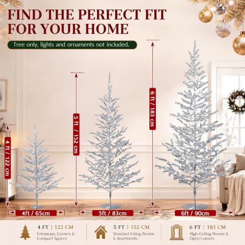 5ft Silver Tinsel Christmas Tree, Retro Aluminum Christmas Tree