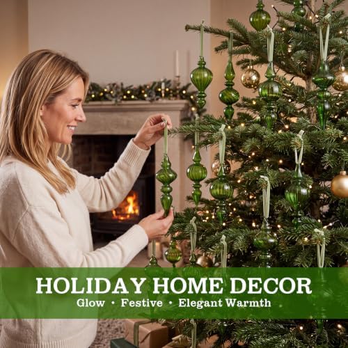12 Pcs Vintage Glass Finial Christmas Ornaments, Green