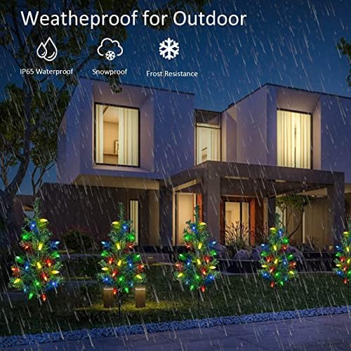 Windpnn Upgraded 4-Pack Solar Christmas Garden Stake Lights, Decorative Xmas Tree Solar Christmas Yard Stake Outdoor Waterproof Pathway Lights for Garden Patio Yard Decorations