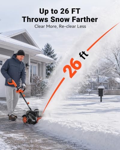 VOLTASK 48V 16-Inch Electric Snow Shovel with Wheels, 1200W Brushless Motor