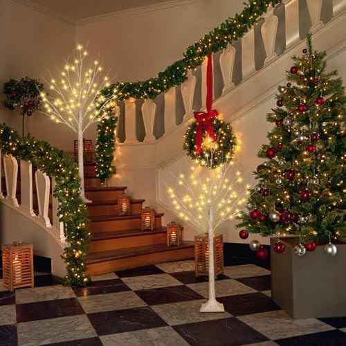 2 Pack 4FT Lighted Birch Tree, 100LED Twinkling Tree Lights, Warm White