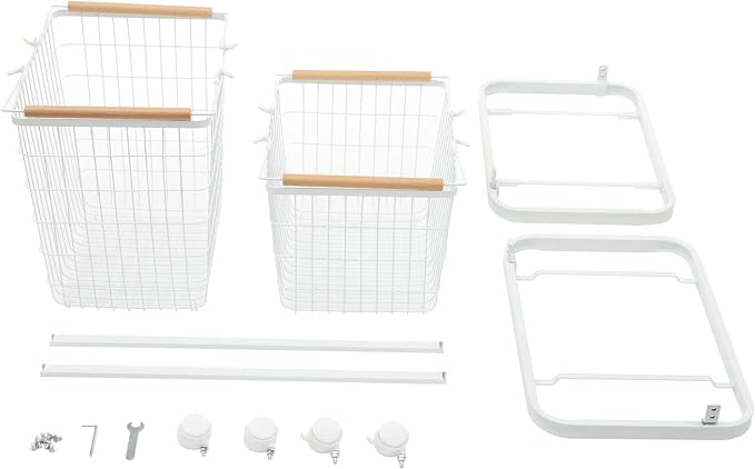 2 Tier Laundry Basket, Removable Metal Wire Laundry Cart with 4 Universal Wheels Rolling Laundry Basket Floor Standing Clothing Garment Sorting Hamper Organizer Load Bearing Capacity 88.18 lbs (White)