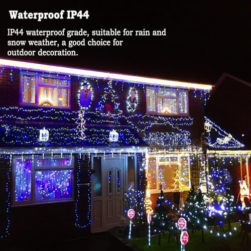 KNONEW Outdoor Christmas Lights 500 LED 197ft String Lights 8 Modes & Memory Fairy Light Plug in Waterproof LED String Lights for Xmas Yard Tree Wedding Party (Blue and White)